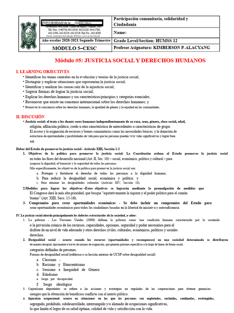 Justicia Social y Derechos Humanos en CESC | PDF | Derechos | Justicia ...