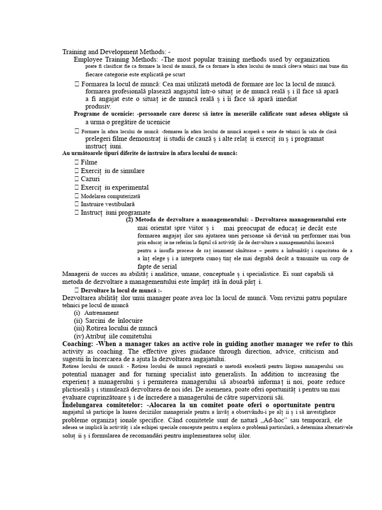 Metode de Formare Și Dezvoltare: Metode de Formare A Angajaților ...