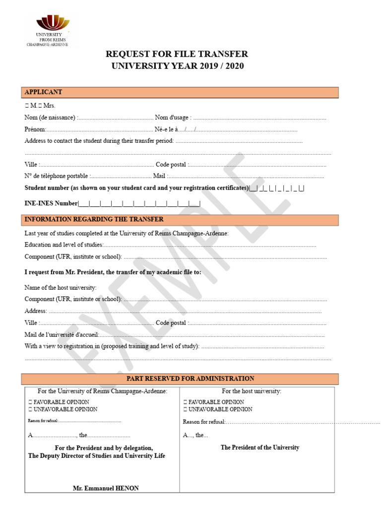 University File Transfer Request Form | PDF