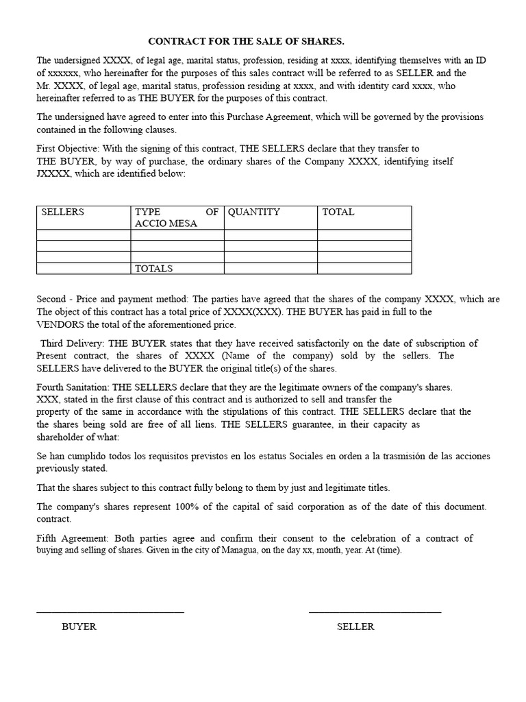 Share Sale Contract Agreement | PDF | Sales | Prices