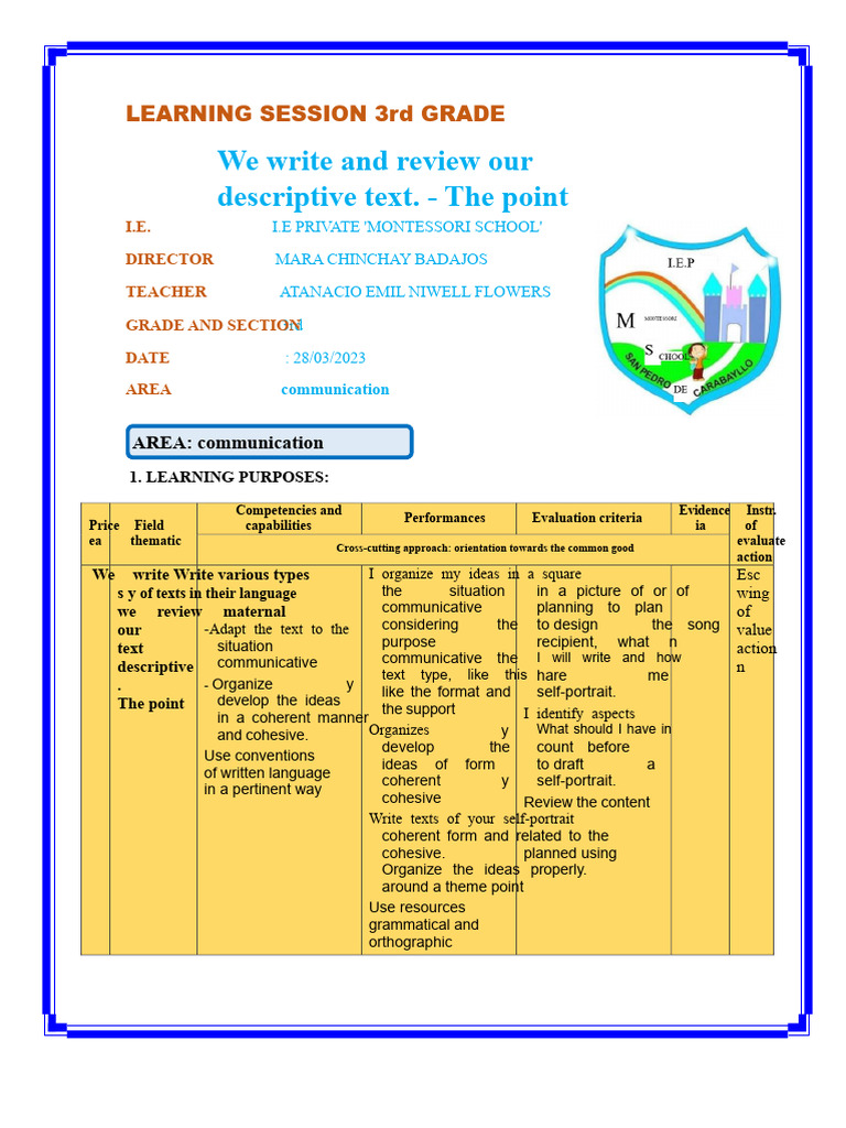 LEARNING SESSION 3rd GRADE COMMUNICATION 2023 | PDF | Metacognition