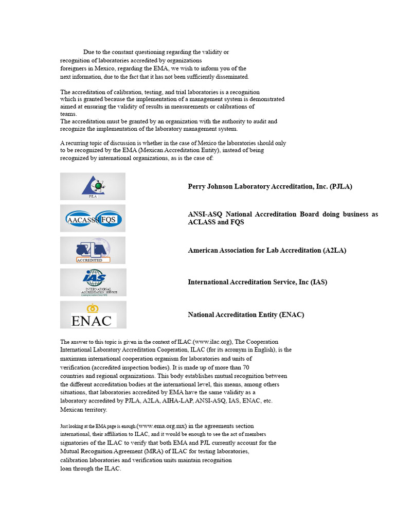 EMA, ILAC, PJLA, A2LA and other accreditation bodies - copy | PDF ...