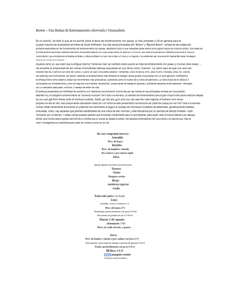 Rutina Minimalista de Entrenamiento Brawn | PDF | Entrenamiento de ...