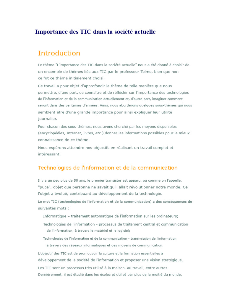 Rôle essentiel des TIC dans la société | PDF | Technologies de l ...