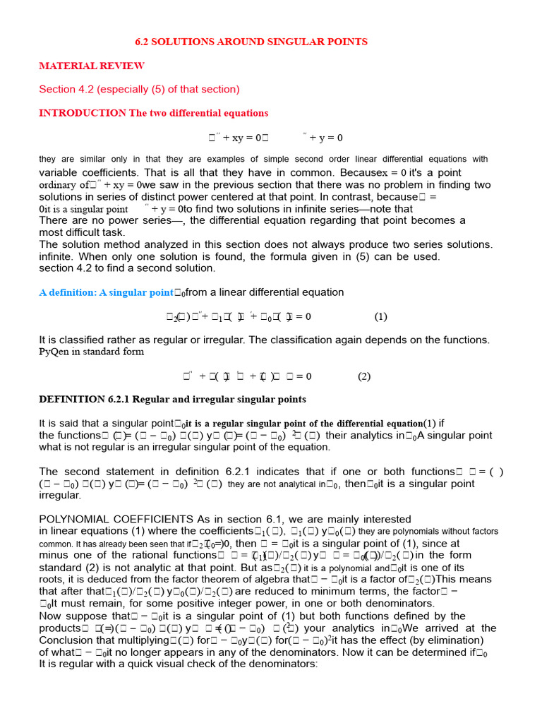 Solutions for Singular Points in DEs | PDF | Factorization | Polynomial