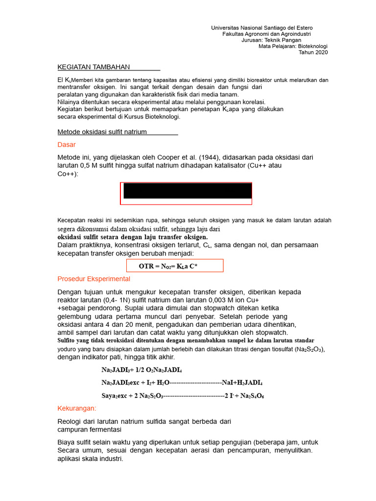 Penentuan KLa Metode Sulfit di Bioreaktor | PDF