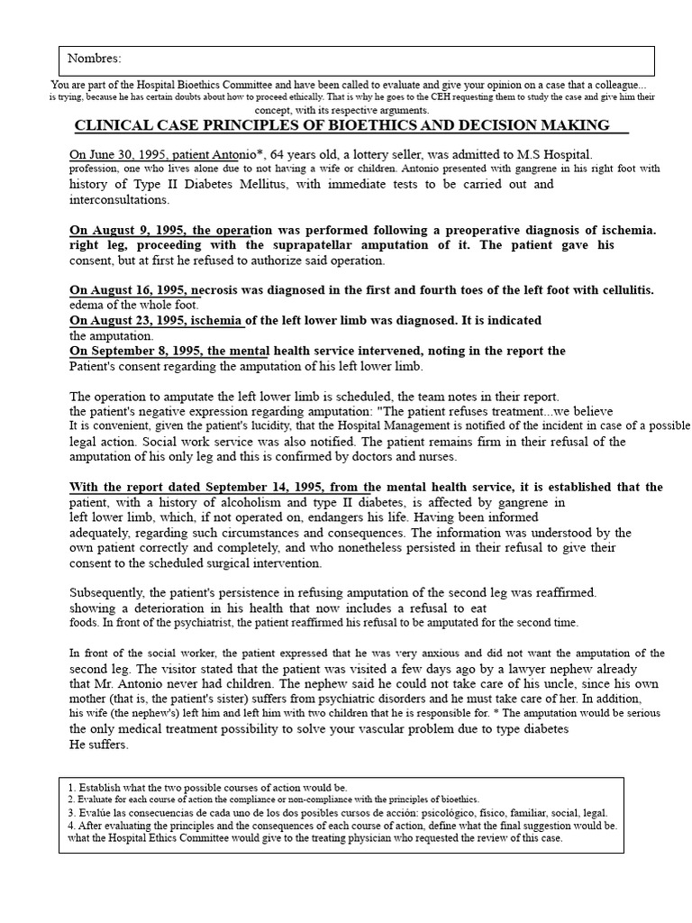 Bioethics Case Study: Patient Autonomy | PDF | Amputation | Informed ...