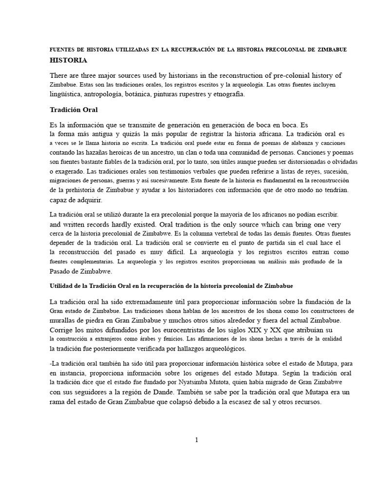 Fuentes de La Historia Utilizadas en La Recuperación de La Historia ...