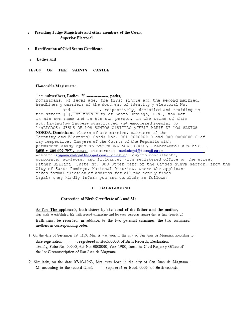 Civil Status Certificate Rectification Request | PDF | Birth ...