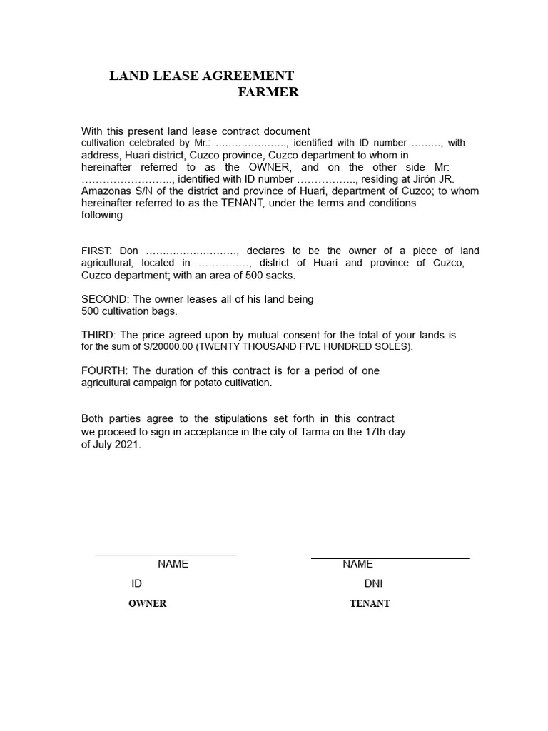 AGRICULTURAL LAND LEASE CONTRACT 1 | PDF