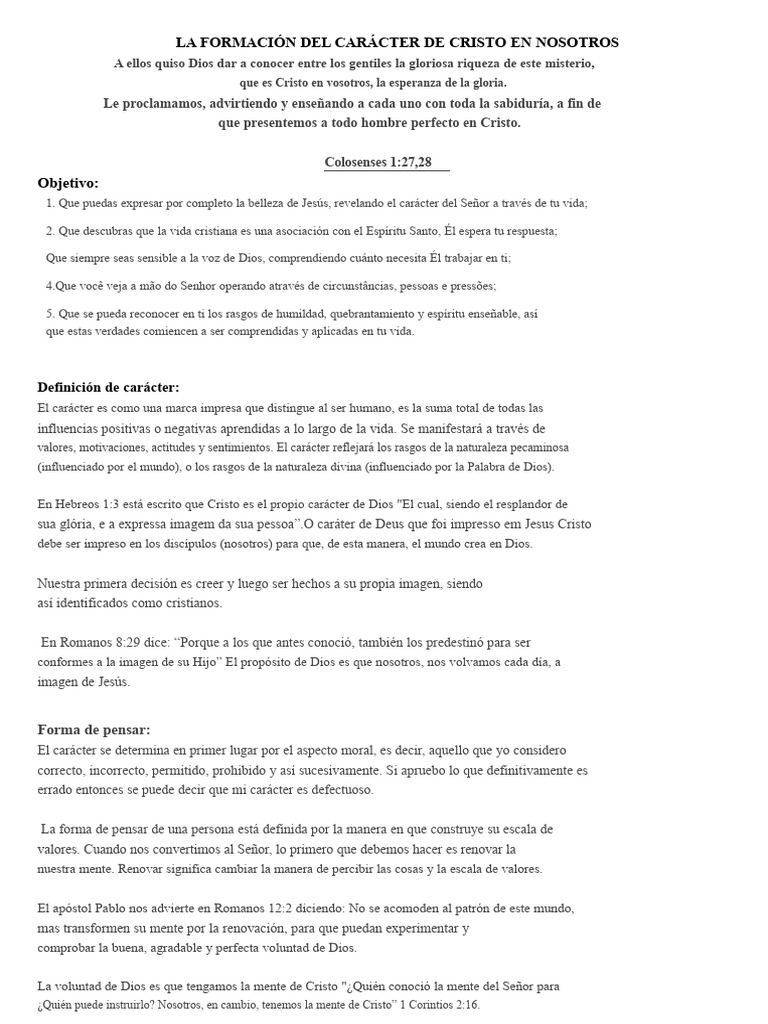 La Formación Del Carácter de Cristo en Nosotros | PDF | Cristo (título ...
