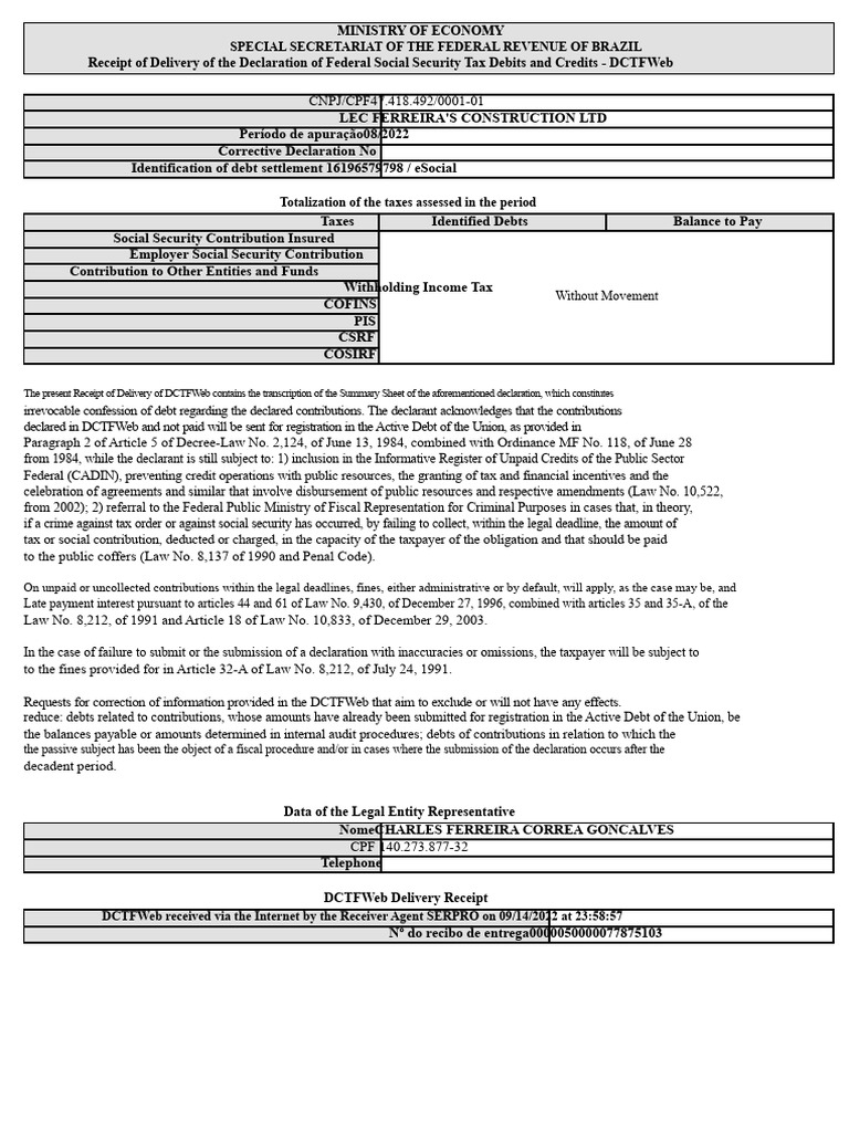Receipt_47418492000101_082022_40_0000050000077875103 | PDF | Taxes | Debt