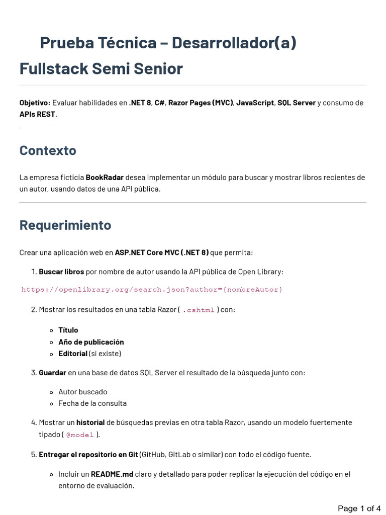 Prueba Técnica-Fullstack SSR | PDF | .NET Framework | Servidor SQL de ...