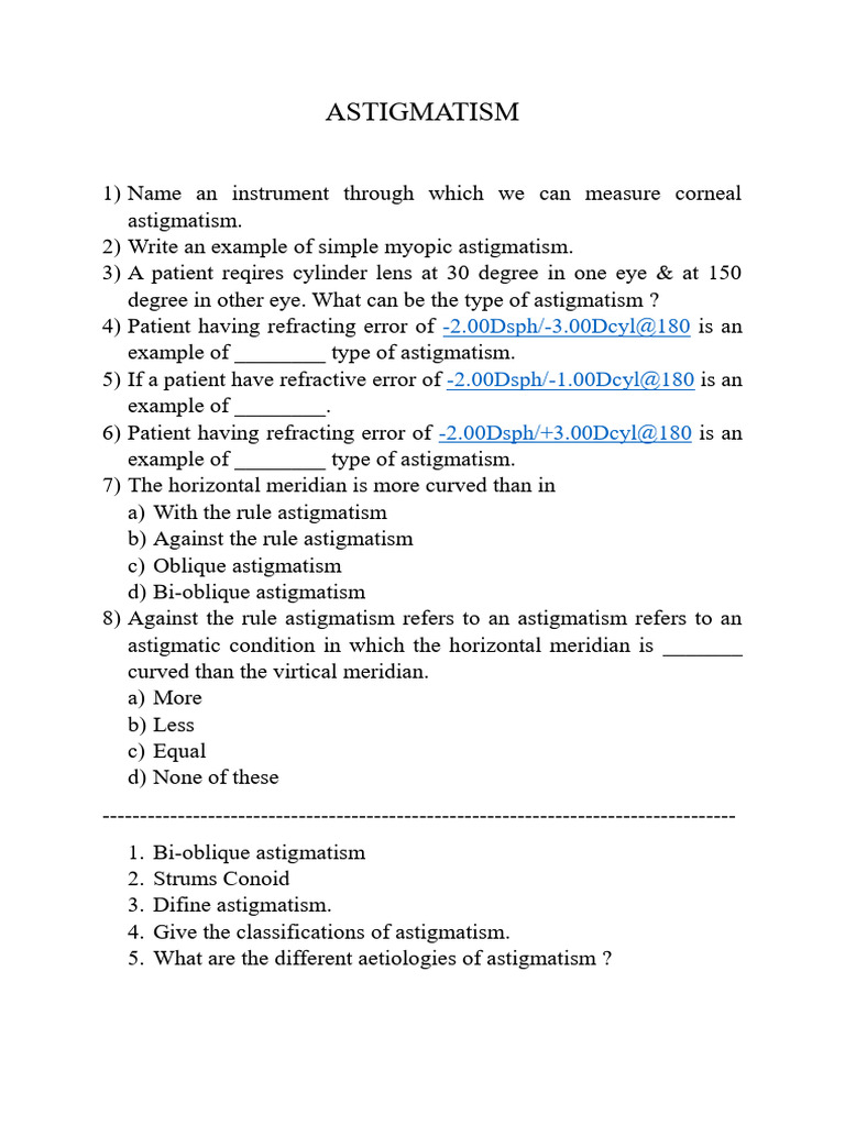 Understanding Astigmatism Types and Measurement | PDF