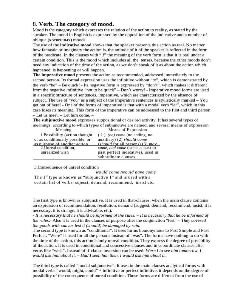 8 verb mood | PDF | Verb | Morphology
