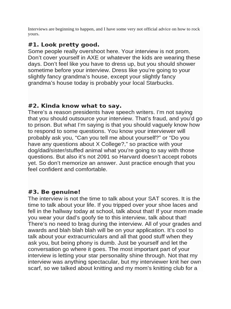 Essential Tips for College Interviews | PDF