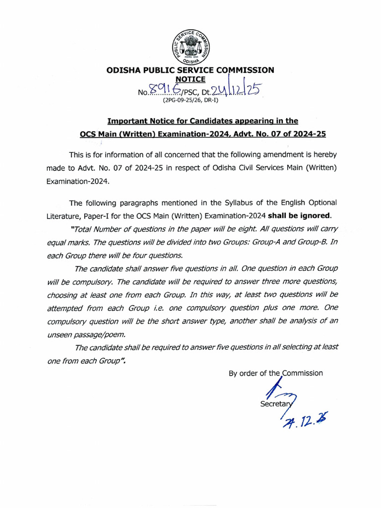 OCS Main Imp Notice | PDF