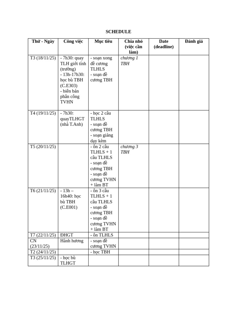 Schedule For Sem1 | PDF