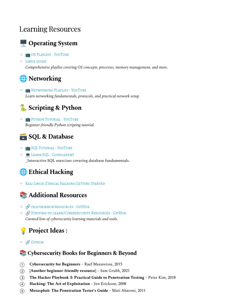 Essential Cybersecurity Learning Resources | PDF | Penetration Test ...