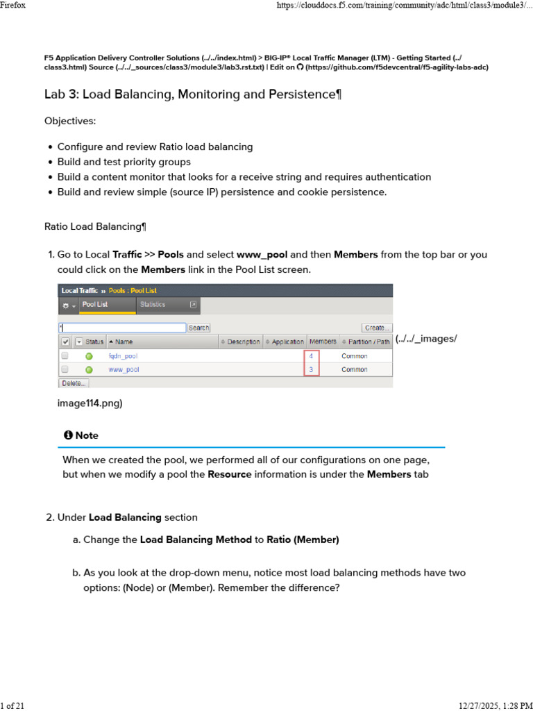 F5 LTM Load Balancing Lab Guide | PDF | Http Cookie | World Wide Web