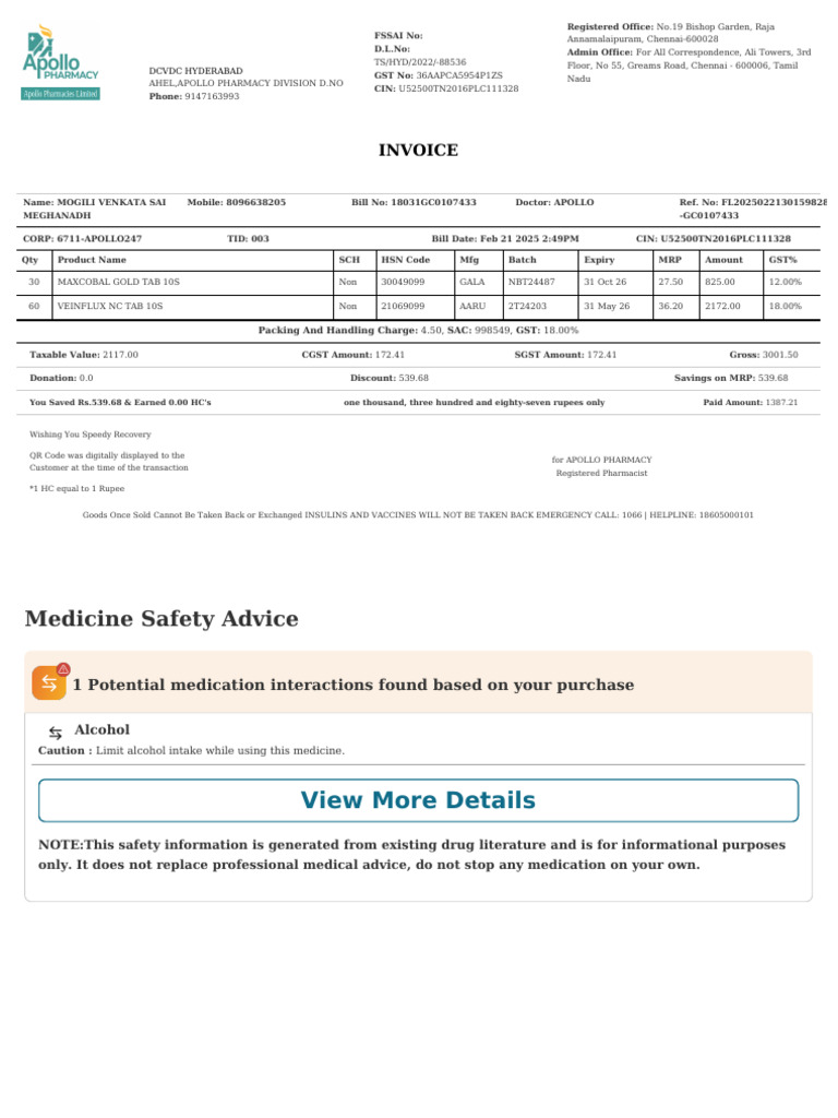 Apollo Medicine InvoiceMar 22 2025-13-59 | PDF | Health Sciences | Pharmacy