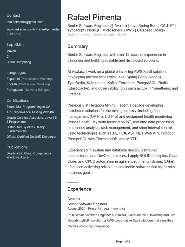 Senior Software Engineer Profile | PDF | Postgre Sql | Information ...