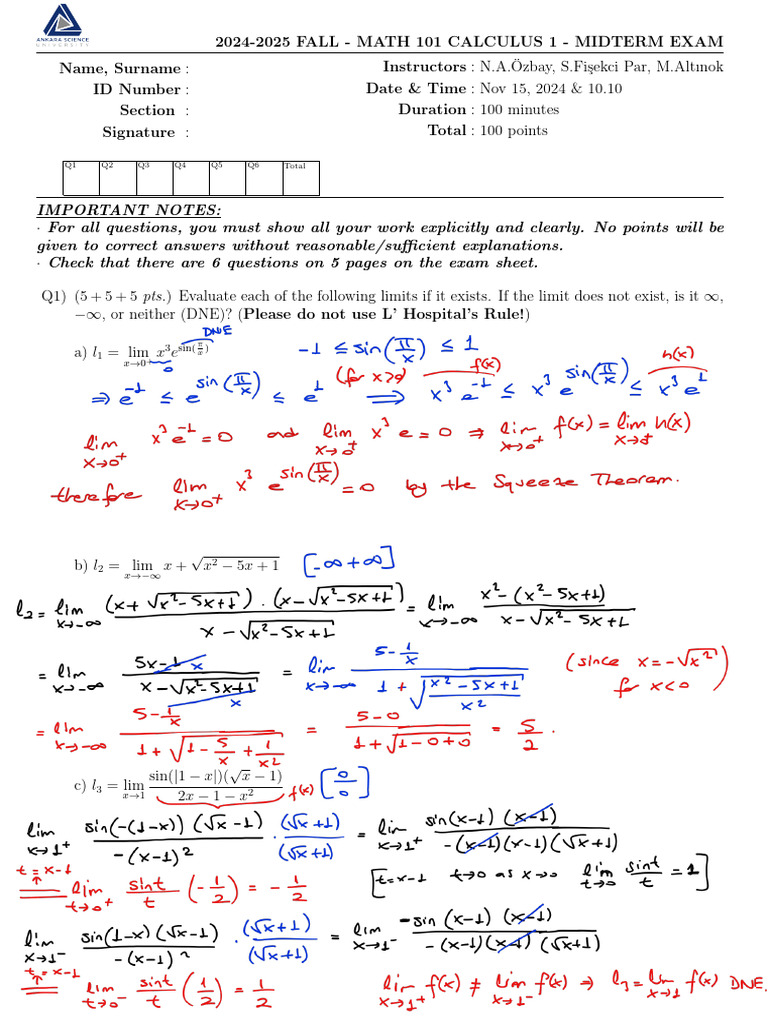 2024 Math 101 Calculus 1 Midterm Exam | PDF | Differential Geometry ...