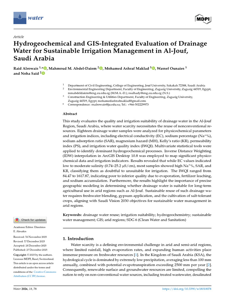 Drainage Water Quality for Irrigation in Al-Jouf | PDF | Water ...
