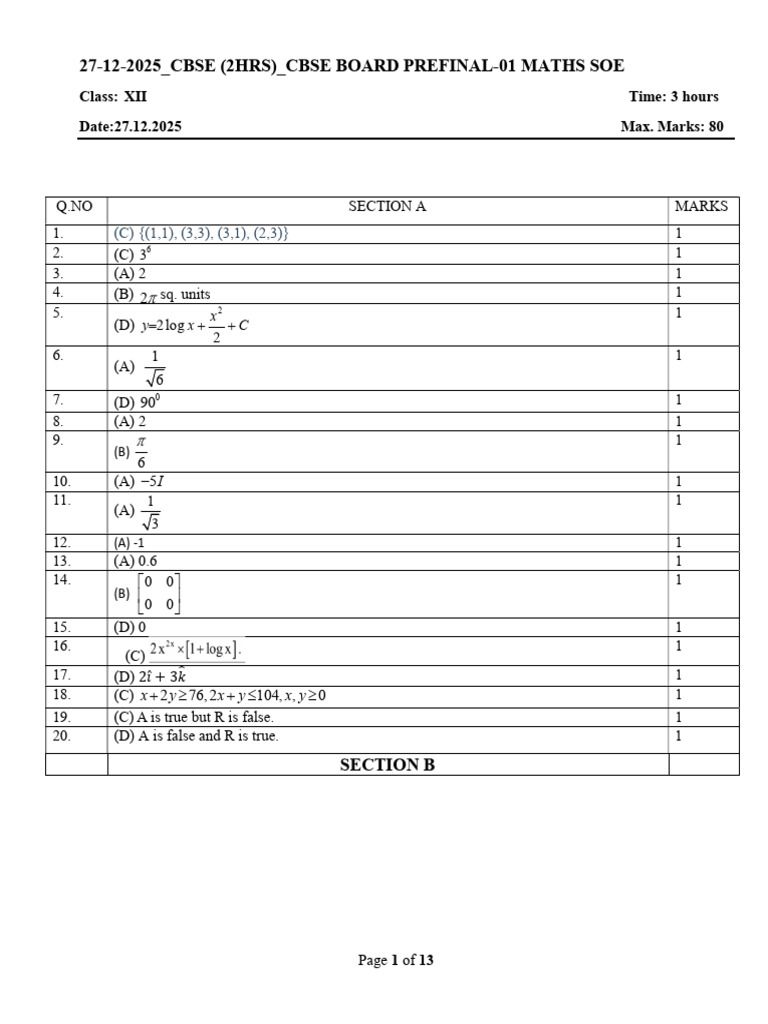 CBSE Class XII Maths Prefinal Exam 2025 | PDF | Chess Theory | Chess ...