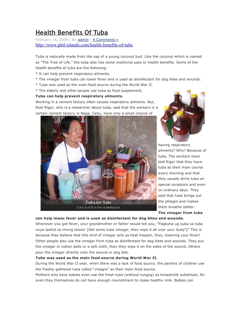 Health Benefits of Tuba or Coconut Wine Tuba Foods