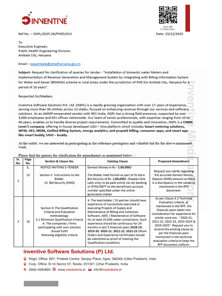 Clarification Request for Water Meter Tender | PDF | Business
