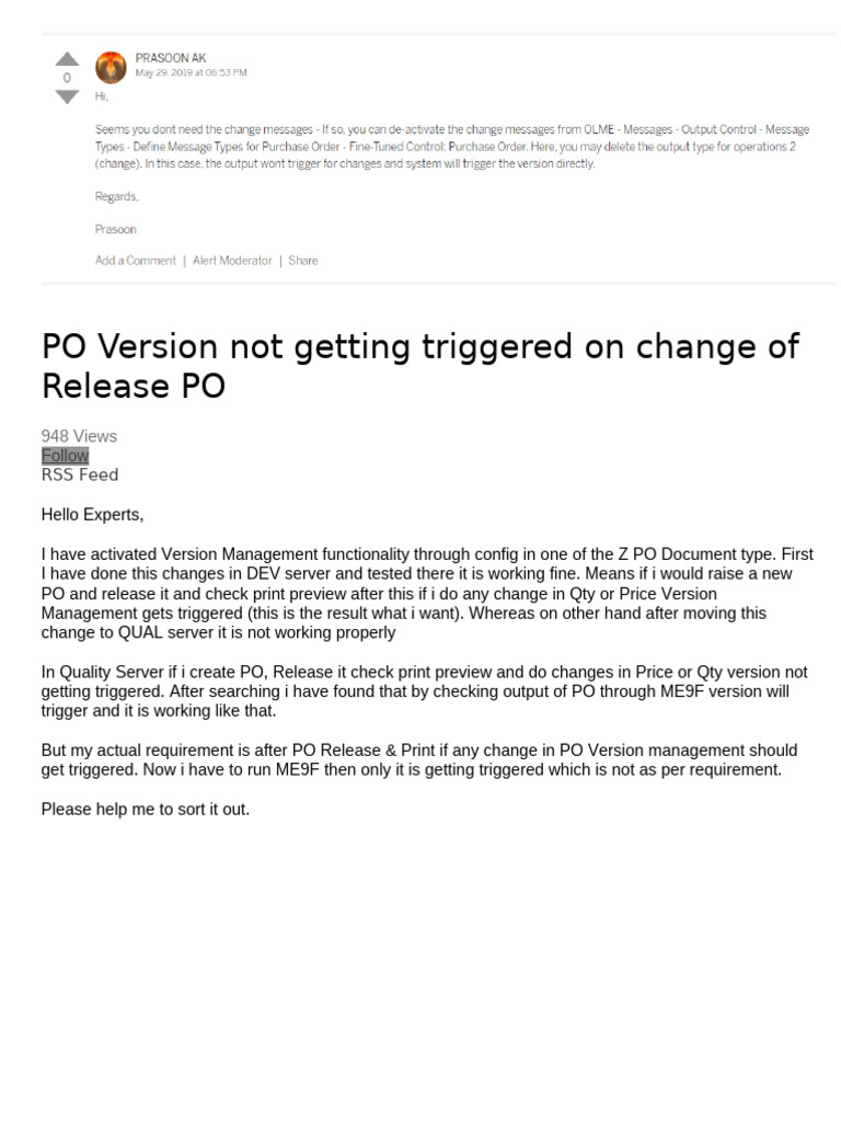 PO Version Management Issue in QUAL Server | PDF