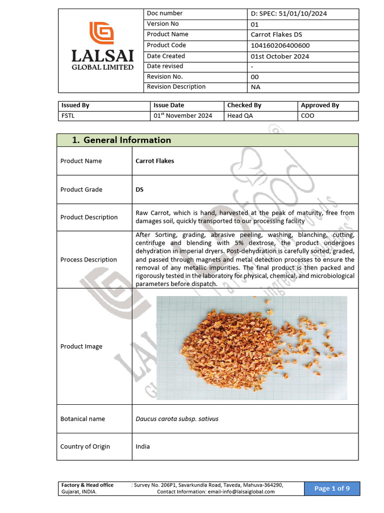 D SPEC 51 Carrot Flakes | PDF | Carrot