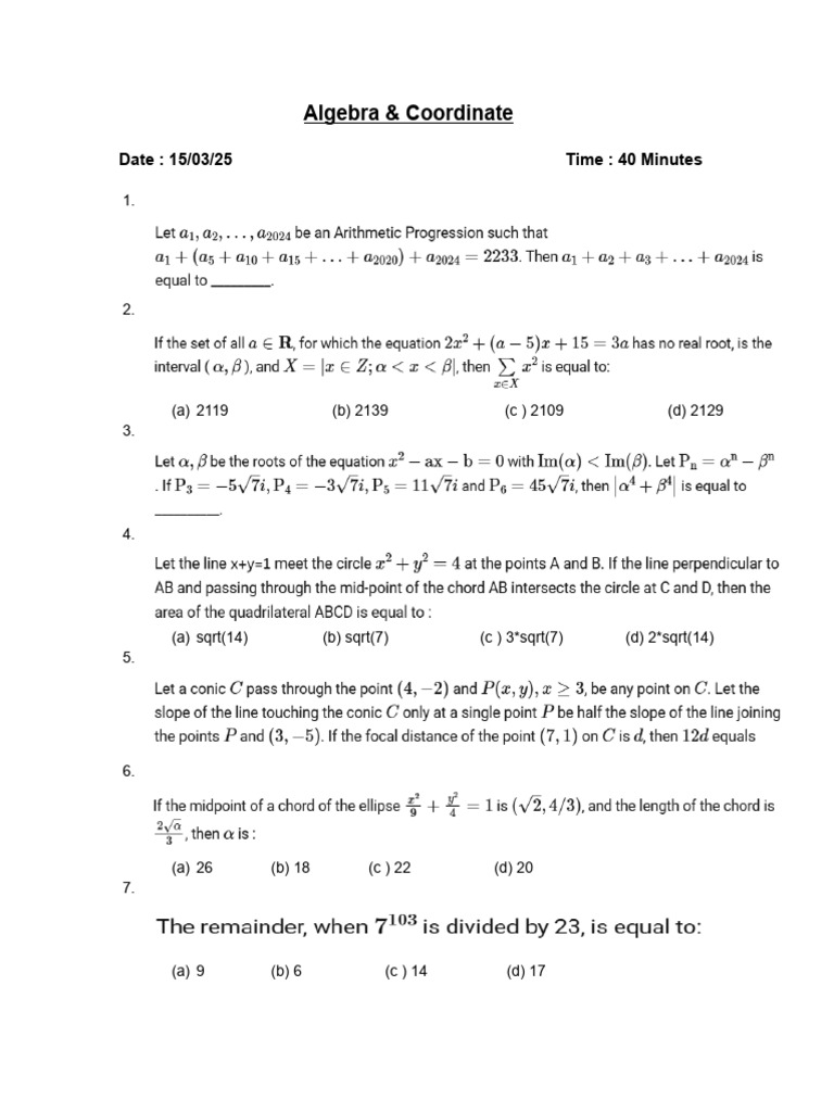 Algebra & Coordinate - 15 Mar | PDF
