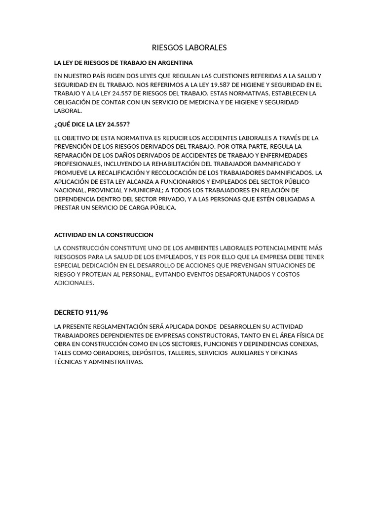 Ley de Riesgos Laborales en Argentina | PDF | Valores