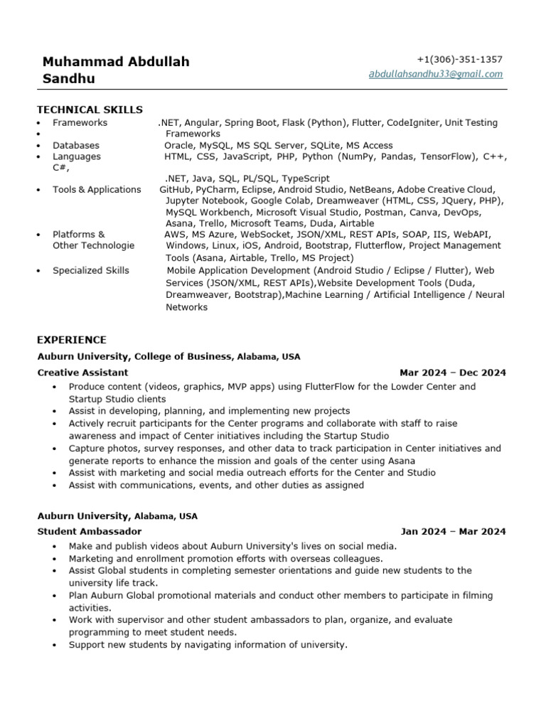 AbdullahSandhu Resume | PDF | Parsing | Computing