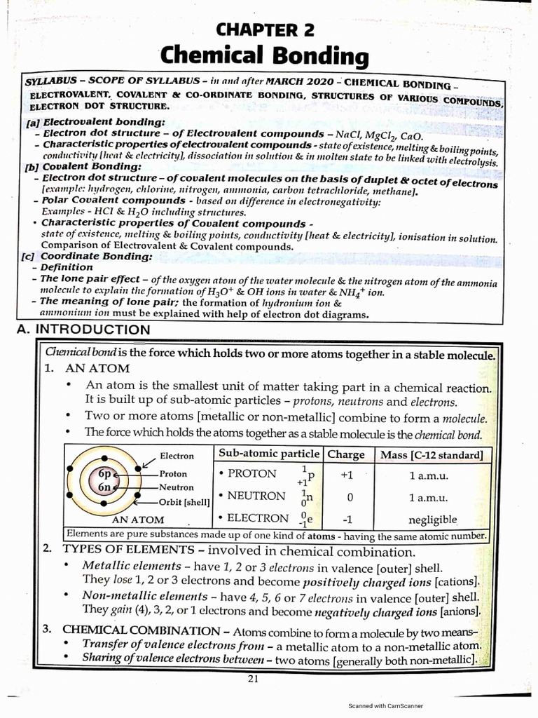 Chemistry Chapter 2 of Class X Chemical Bonding | PDF
