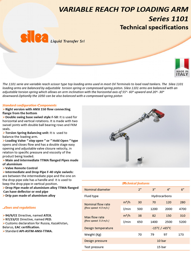 Silea 1101 Variable Reach Loading Arms | PDF | Pipe (Fluid Conveyance ...