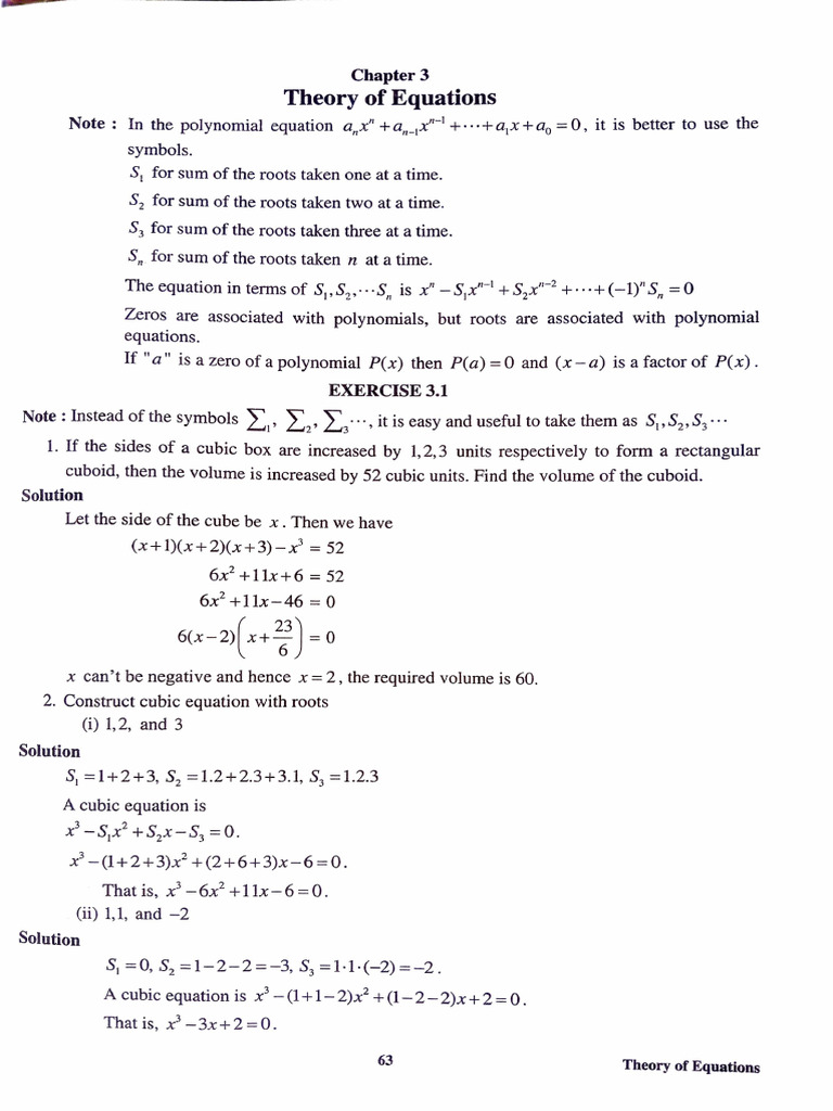 Theory of Equations: Roots and Sums | PDF | Factorization | Zero Of A ...