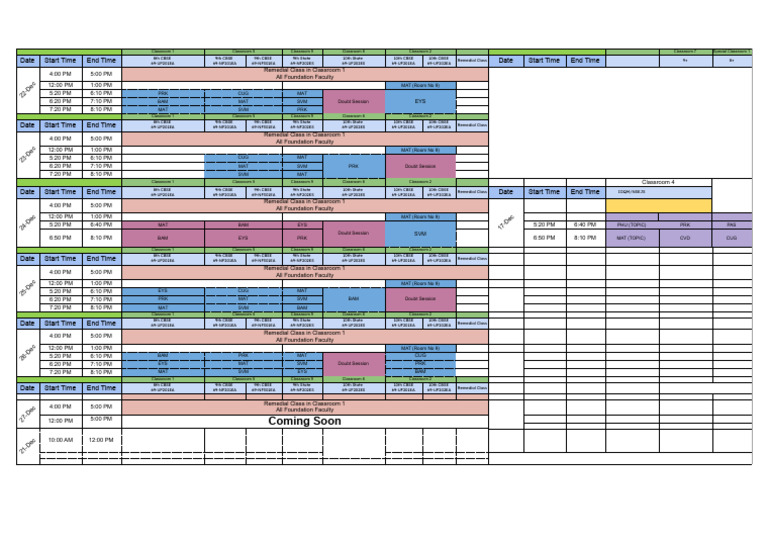 Copy of Foundation Timetable - 22-27 Dec | PDF