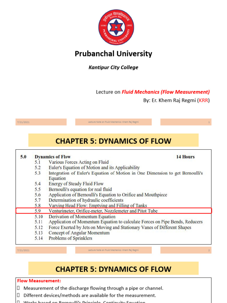 Flow Measurement in Fluid Mechanics | PDF | Fluid Dynamics | Flow ...