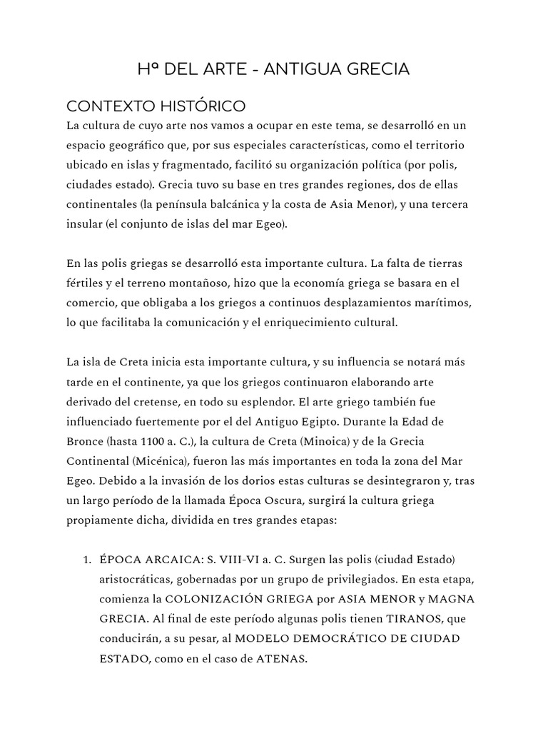 Arte de la Antigua Grecia: Historia y Estilos | PDF | Antigua Grecia ...