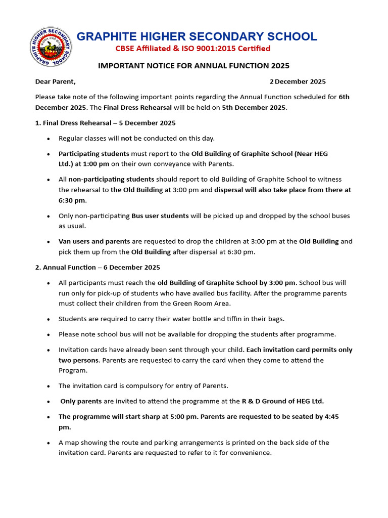 Revised Notice For Parents Annual Function | PDF