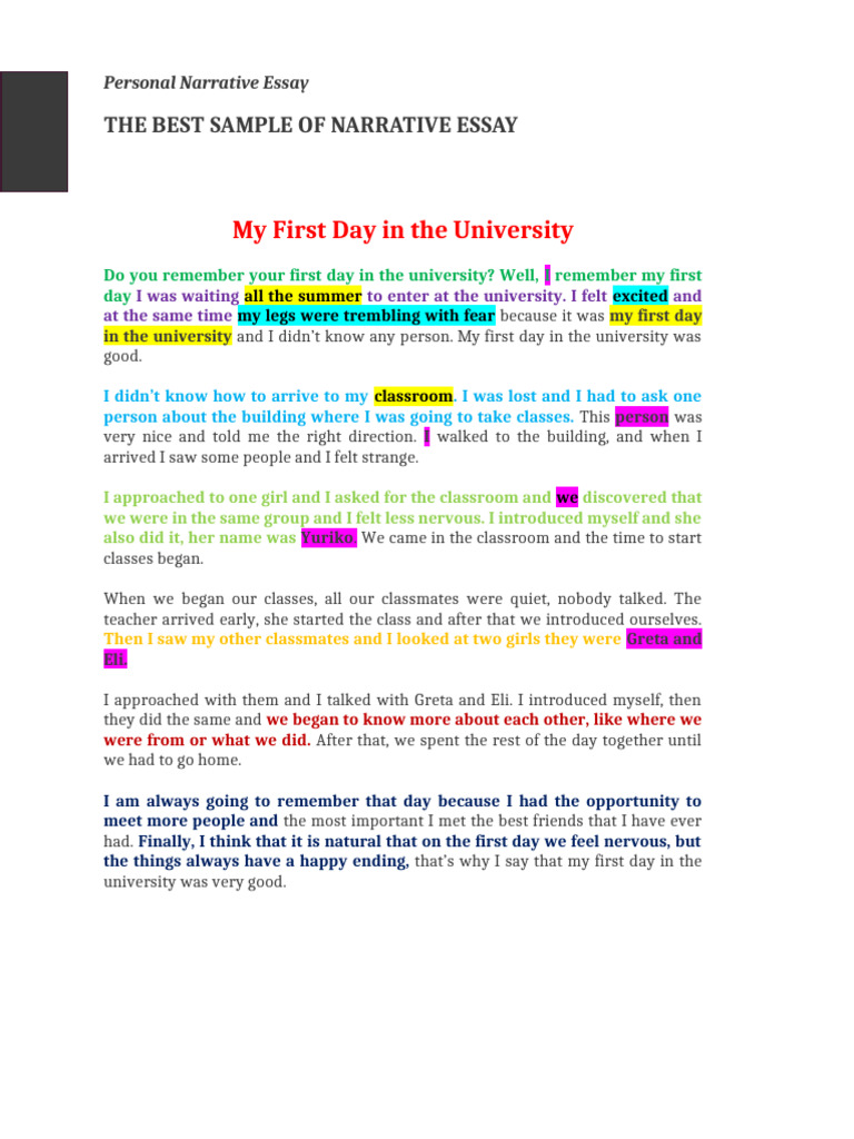 My First Day at University: A Narrative | PDF | Anxiety | Narrative