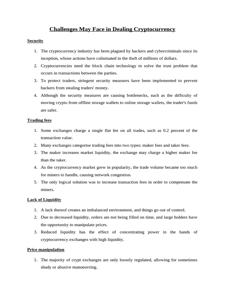 Challenges May Face in Dealing Cryptocurrency | PDF | Cryptocurrency | Money