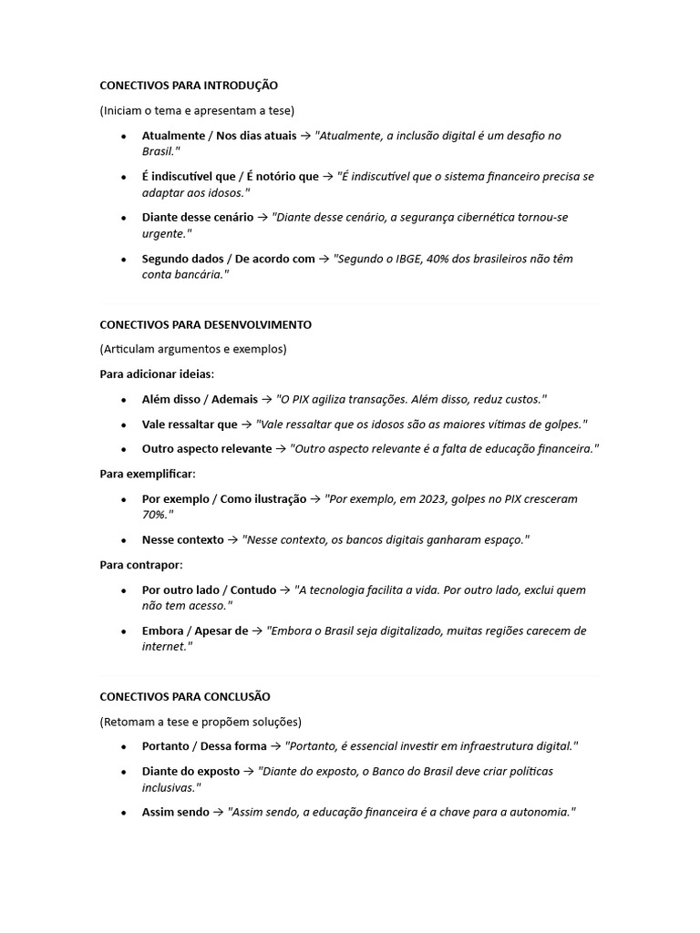 Conectivos para Introdução, Desenvolvimento e Conclusão | PDF
