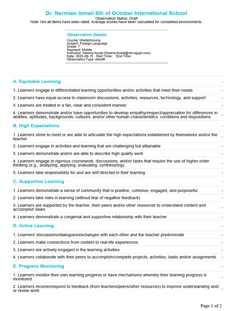 7th Grade Foreign Language Observation | PDF | Learning | Teachers