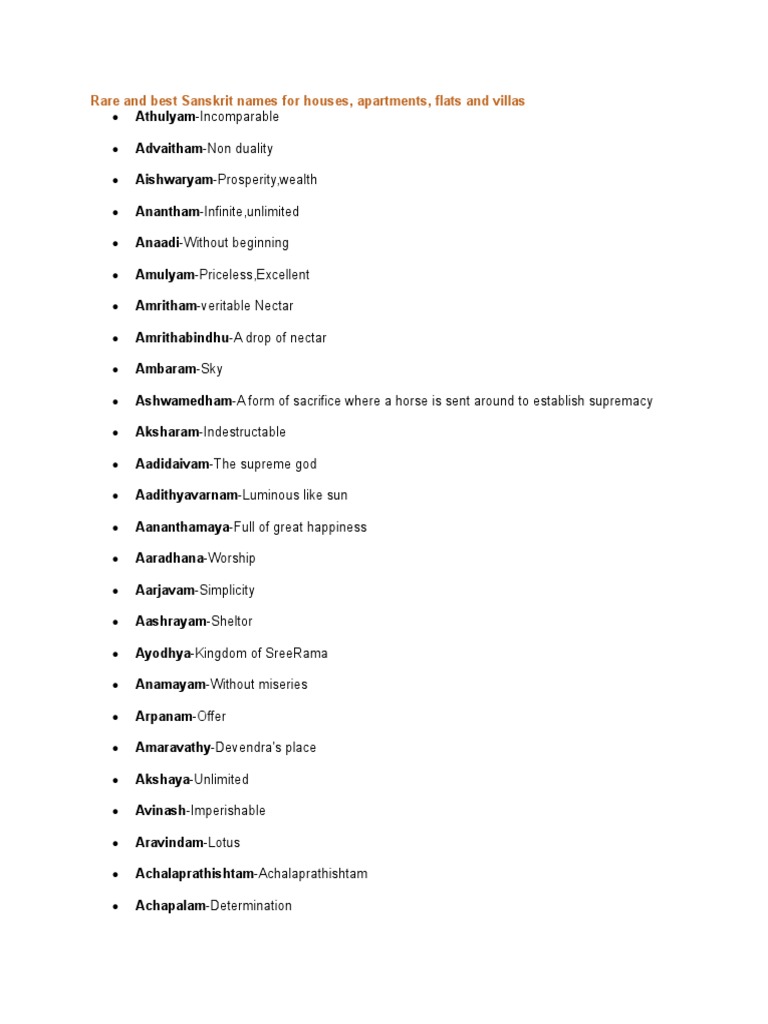 Rare And Best Sanskrit Names For Houses Pdf Indian Philosophy Ancient Indian Literature
