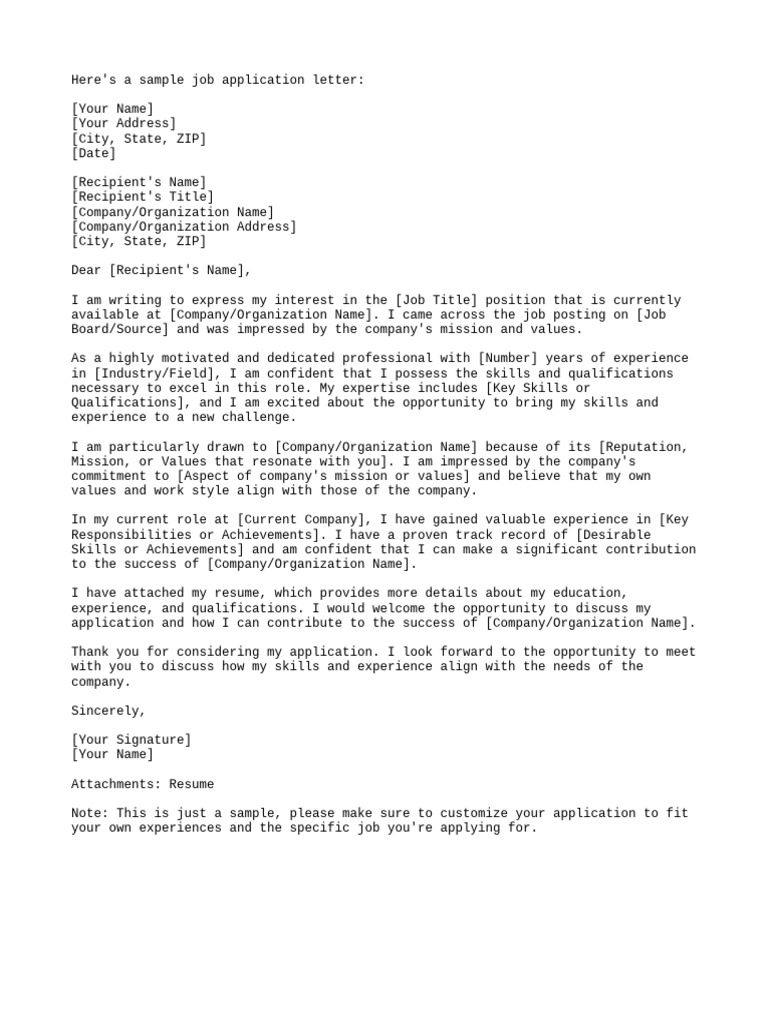 Sample Job Application Letter Template | PDF