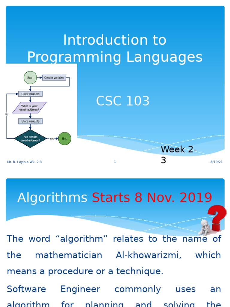 CSC 103 2021 Lecture 2-3 | PDF | Algorithms | Area